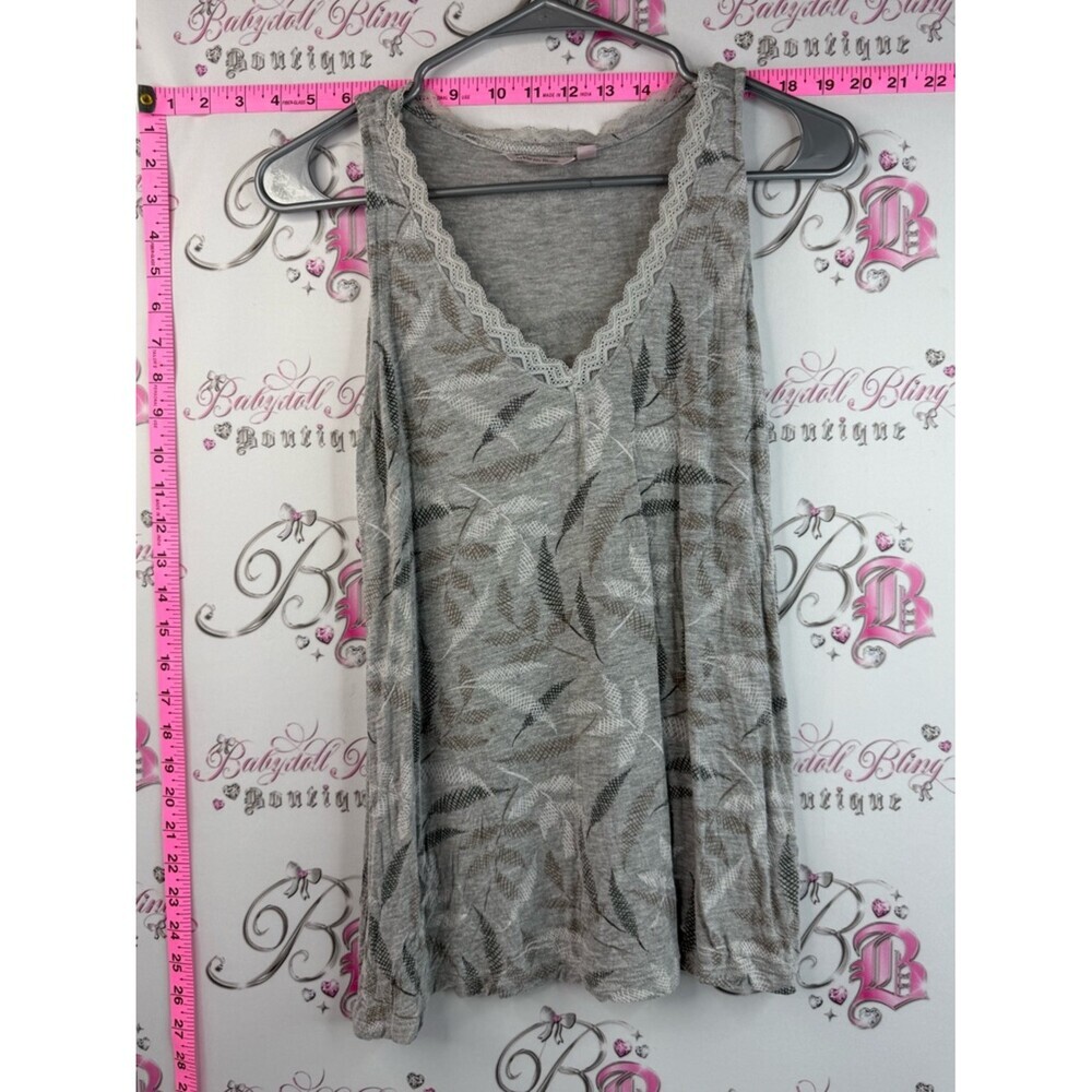 La Vie En Rose tank top lace trim Beige Gray Printed Lace-Trim Sleeveless Top